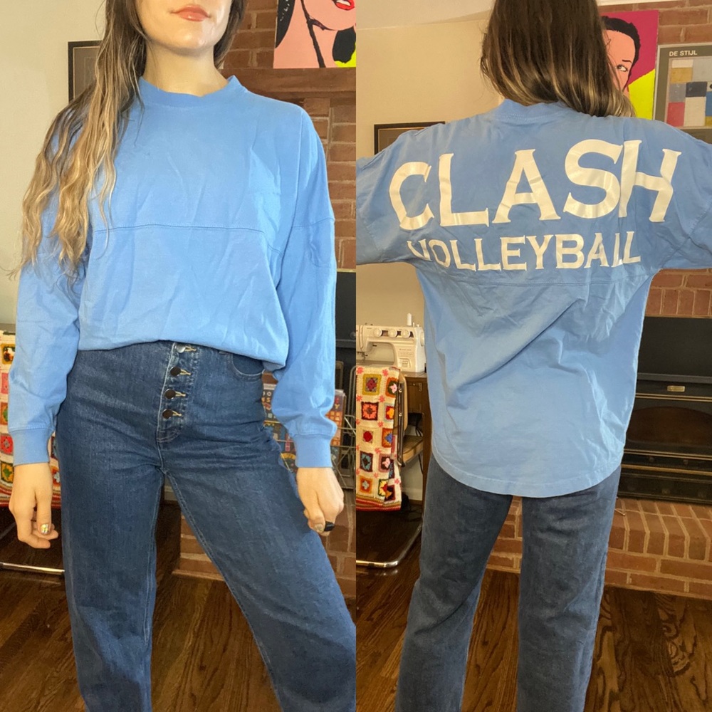 2010s Clash Volleyball Oversized Pennant Jersey Long Sleeve Tee Pullover…